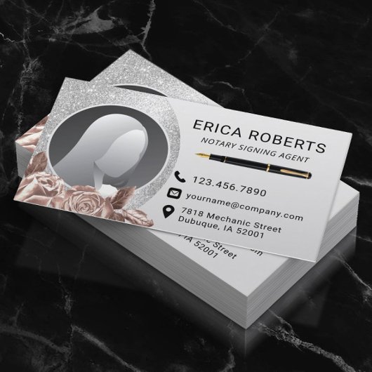 Knoopgevend agent Modern Silver Floral Foto Visitekaartje