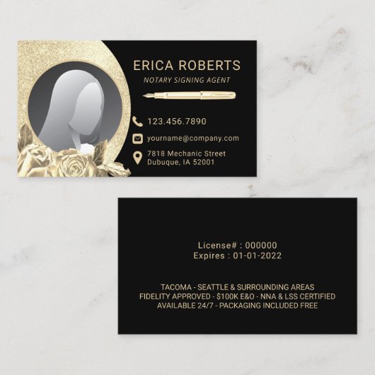 Knoopgevend agent zwart & gouden foto visitekaartje (Voorkant / Achterkant)