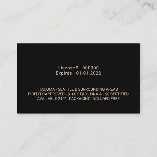 Knoopgevend agent zwart & gouden foto visitekaartje (Achterkant)