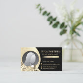 Knoopgevend agent zwart & gouden foto visitekaartje (Staand voorkant)