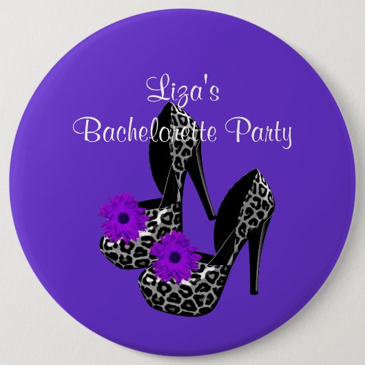 Knoopje Bachelorette Feest Paarse luipaard Schoen Ronde Button 6,0 Cm (Voorkant)