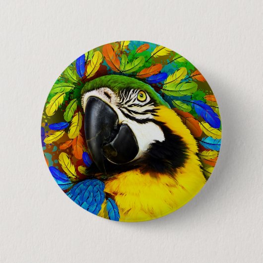 Knoopjes Gold en Blue Macaw Parrot Fantasy Ronde Button 5,7 Cm (Voorkant)