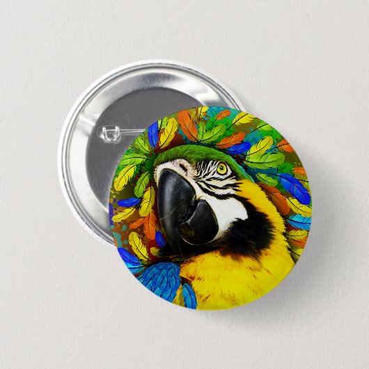 Knoopjes Gold en Blue Macaw Parrot Fantasy Ronde Button 5,7 Cm (Voorkant /achterkant)