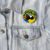 Knoopjes Gold en Blue Macaw Parrot Fantasy Ronde Button 5,7 Cm (In situ)
