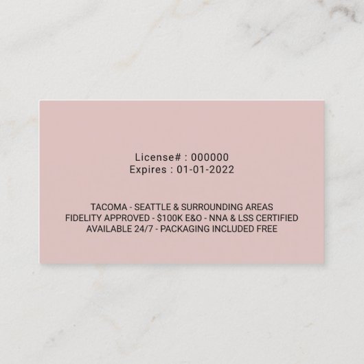 Knoopvormer zwart/roze foto visitekaartje (Achterkant)