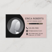 Knoopvormer zwart/roze foto visitekaartje (Voorkant)