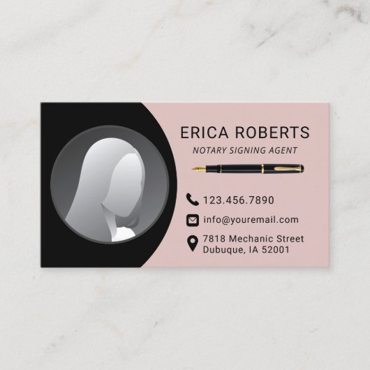 Knoopvormer zwart/roze foto visitekaartje (Voorkant)