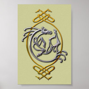 Knoopwerk voor Keltische paarden - Zilver en goud Poster
