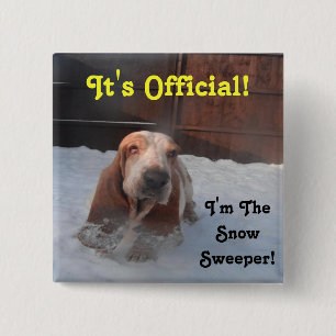 Knop Basset Hound Sneeuw Veger Vierkante Button 5,1 Cm