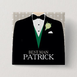 Knop Beste man, tuxedo green roos, op maat gemaakt Vierkante Button 5,1 Cm