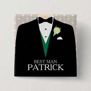 Knop Beste man, tuxedo green roos, op maat gemaakt Vierkante Button 5,1 Cm