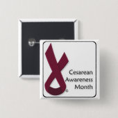 Knop Bewustmakingsmaand Cesarean Vierkante Button 5,1 Cm (Voorkant /achterkant)