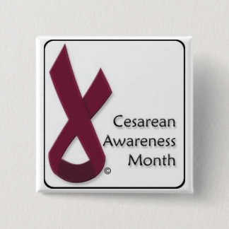 Knop Bewustmakingsmaand Cesarean Vierkante Button 5,1 Cm