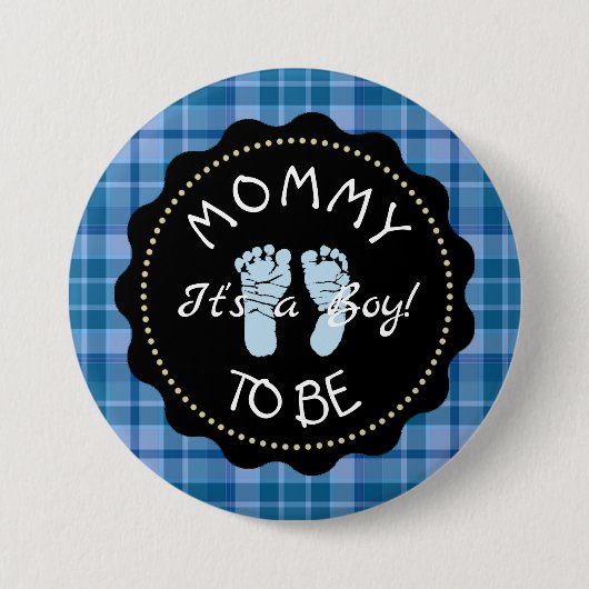 Knop Blauw speldenBaby shower Ronde Button 7,6 Cm (Voorkant)