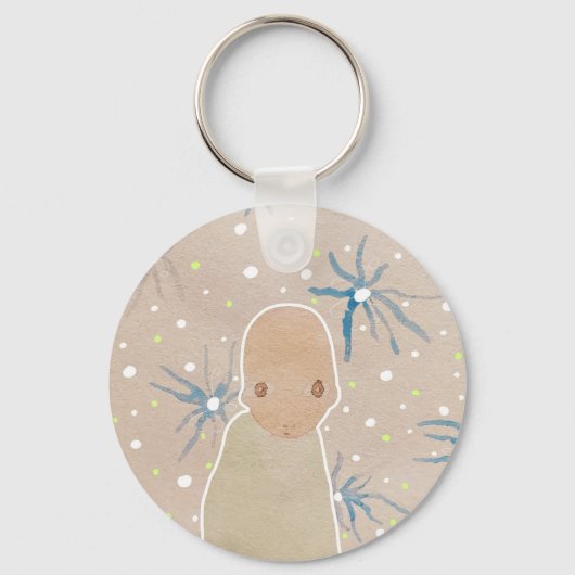 Knop Blauwe bloemen Sleutelhanger (Voorkant)