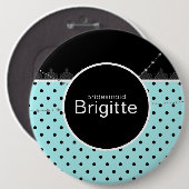 Knop Blauwe en zwarte polka Ronde Button 6,0 Cm (Voorkant /achterkant)