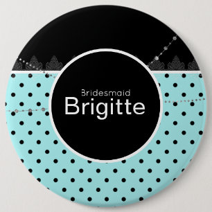 Knop Blauwe en zwarte polka Ronde Button 6,0 Cm