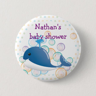 Knop Blauwe walvis, knop baby shower Ronde Button 5,7 Cm