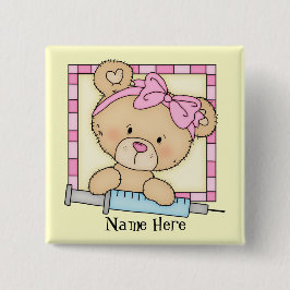 Knop cartoon Nurse Beer Vierkante Button 5,1 Cm