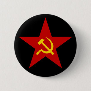 Knop Communist Red Star (hamer & sikkel) Ronde Button 5,7 Cm