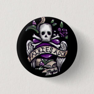 Knop "Fairies Rock" Gothic Skull 1,5 inch Ronde Button 3,2 Cm