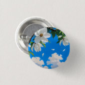 Knop--Florale Serie Witte Magnolia Ronde Button 3,2 Cm (Voorkant /achterkant)