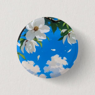 Knop--Florale Serie Witte Magnolia Ronde Button 3,2 Cm