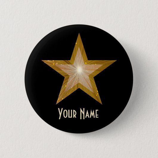 Knop 'Gold' Star'Jouw naam zwart Ronde Button 5,7 Cm (Voorkant)
