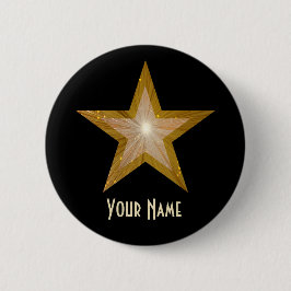 Knop 'Gold' Star'Jouw naam zwart Ronde Button 5,7 Cm