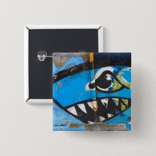Knop Graffiti shark Vierkante Button 5,1 Cm (Voorkant /achterkant)
