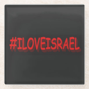 Knop het Ontwerp van de Uitdrukking "#ILOVEISRAE". Glazen Onderzetter