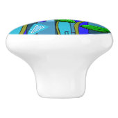 Knop home flower art blauw mozaïek roze (Zijkant)