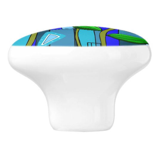 Knop home flower art blauw mozaïek roze (Zijkant)