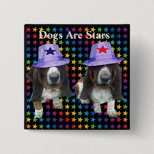 Knop Honden Zijn Sterren Vierkante Button 5,1 Cm (Voorkant)