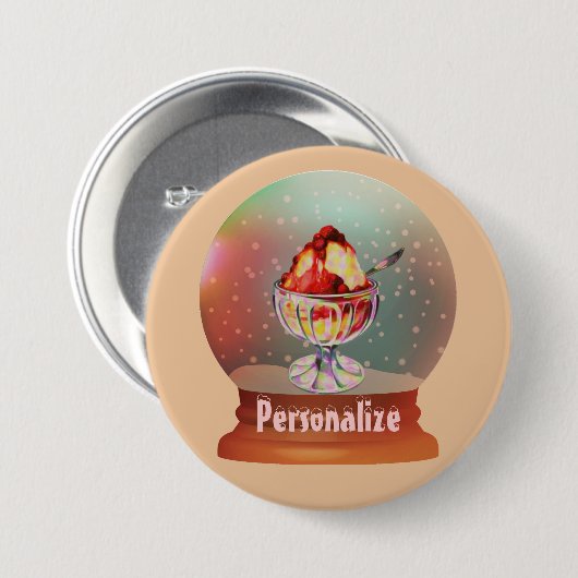 Knop Ice crème sundae sneeuw wereldbol Ronde Button 7,6 Cm (Voorkant /achterkant)