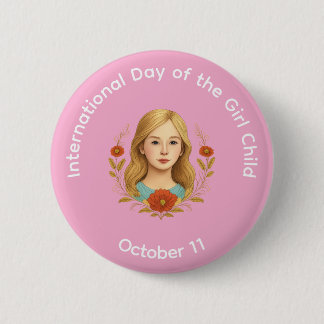 Knop - Internationale Dag van het Meisje Ronde Button 5,7 Cm