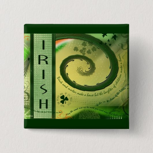 knop IRISH SHAMROCK Vierkante Button 5,1 Cm (Voorkant)
