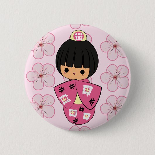 Knop Kawaii Kokeshi Doll Ronde Button 5,7 Cm (Voorkant)