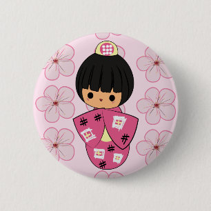 Knop Kawaii Kokeshi Doll Ronde Button 5,7 Cm