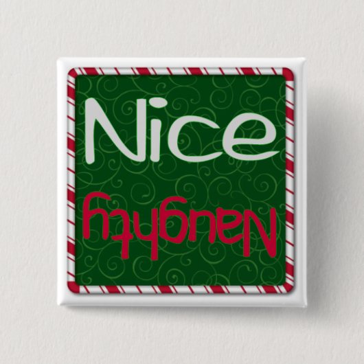 Knop Kerstmis Naughty of Nice List Vierkante Button 5,1 Cm (Voorkant)