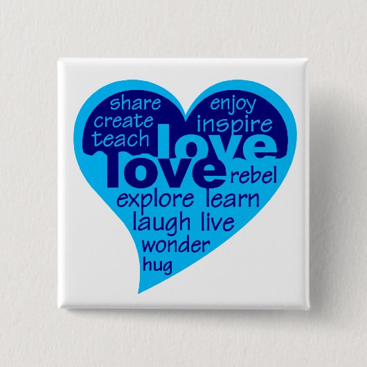 Knop Love Heart Vierkante Button 5,1 Cm (Voorkant)