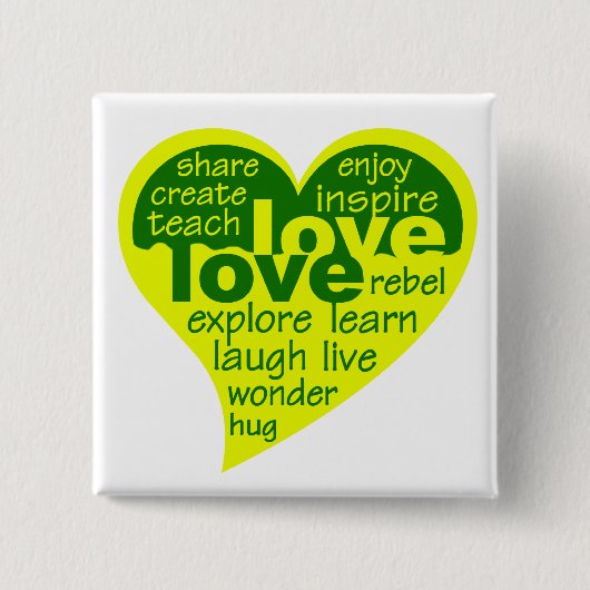 Knop Love Heart Vierkante Button 5,1 Cm (Voorkant)