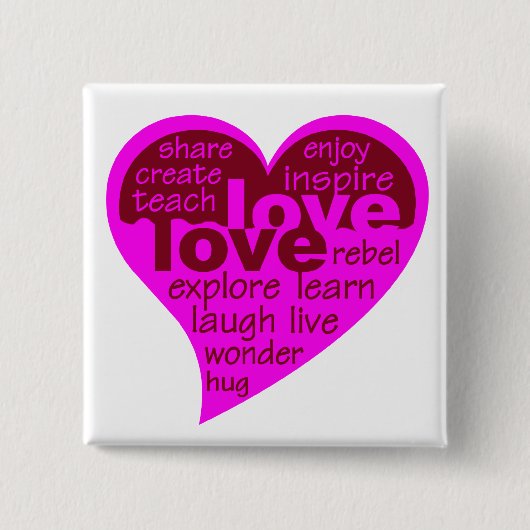 Knop Love Heart Vierkante Button 5,1 Cm (Voorkant)