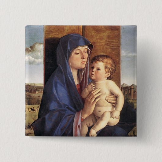 Knop Madonna en Child Vierkante Button 5,1 Cm (Voorkant)
