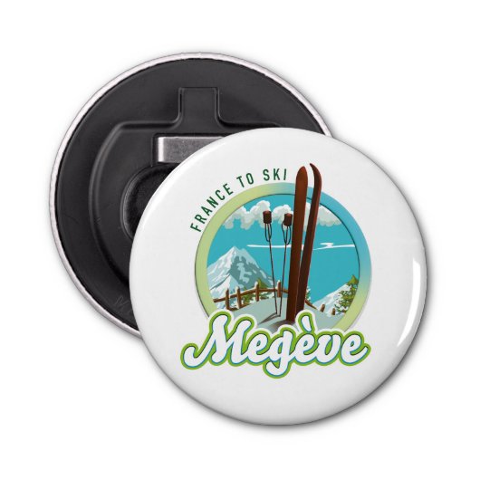 Knop Megève france ski logo Button Flesopener (Voorkant)
