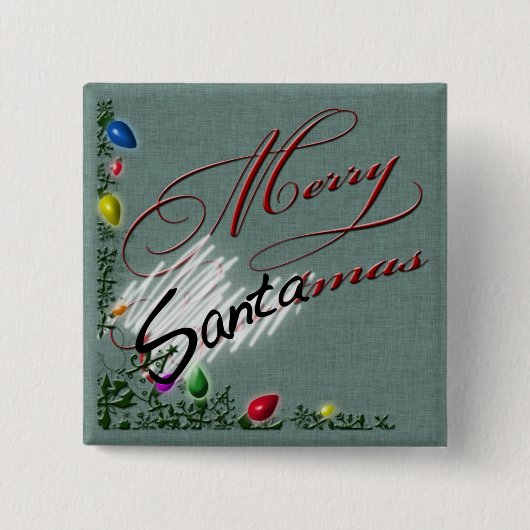 Knop "Merry SANTAmas" Vierkante Button 5,1 Cm (Voorkant)