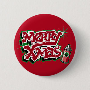 Knop Merry Xmas Graffiti Ronde Button 5,7 Cm