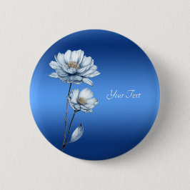 Knop met blauwe waterverf bloemen ronde button 5,7 cm