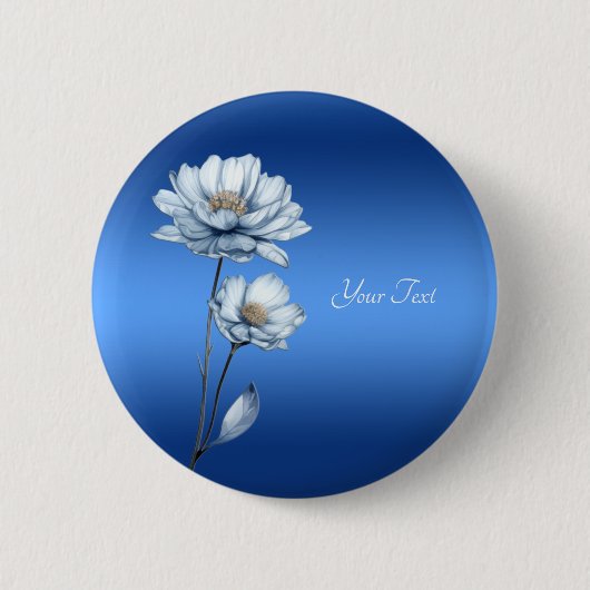 Knop met blauwe waterverf bloemen ronde button 5,7 cm (Voorkant)