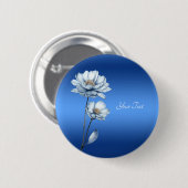 Knop met blauwe waterverf bloemen ronde button 5,7 cm (Voorkant /achterkant)